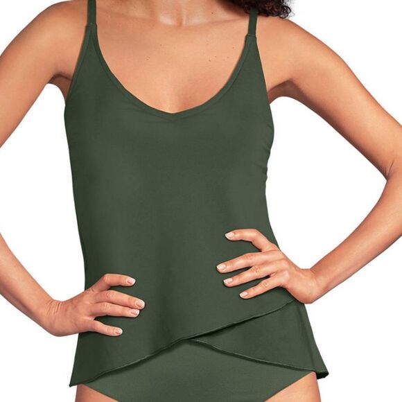 Land’s End tulip hem adjustable strap tankini lime egret abstract floral S 6-8 - Picture 5 of 9